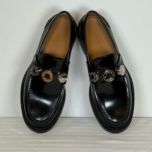 Burberry Polished Calfskin Slip-On Loafers Logo Hardware Women’s Size 37.5